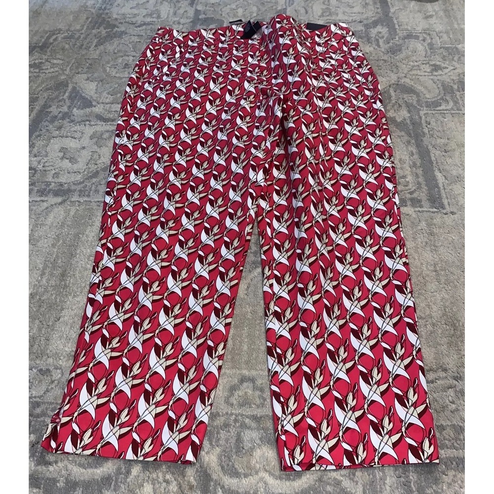 Women’s Red Floral-Print Wide-Leg Pants